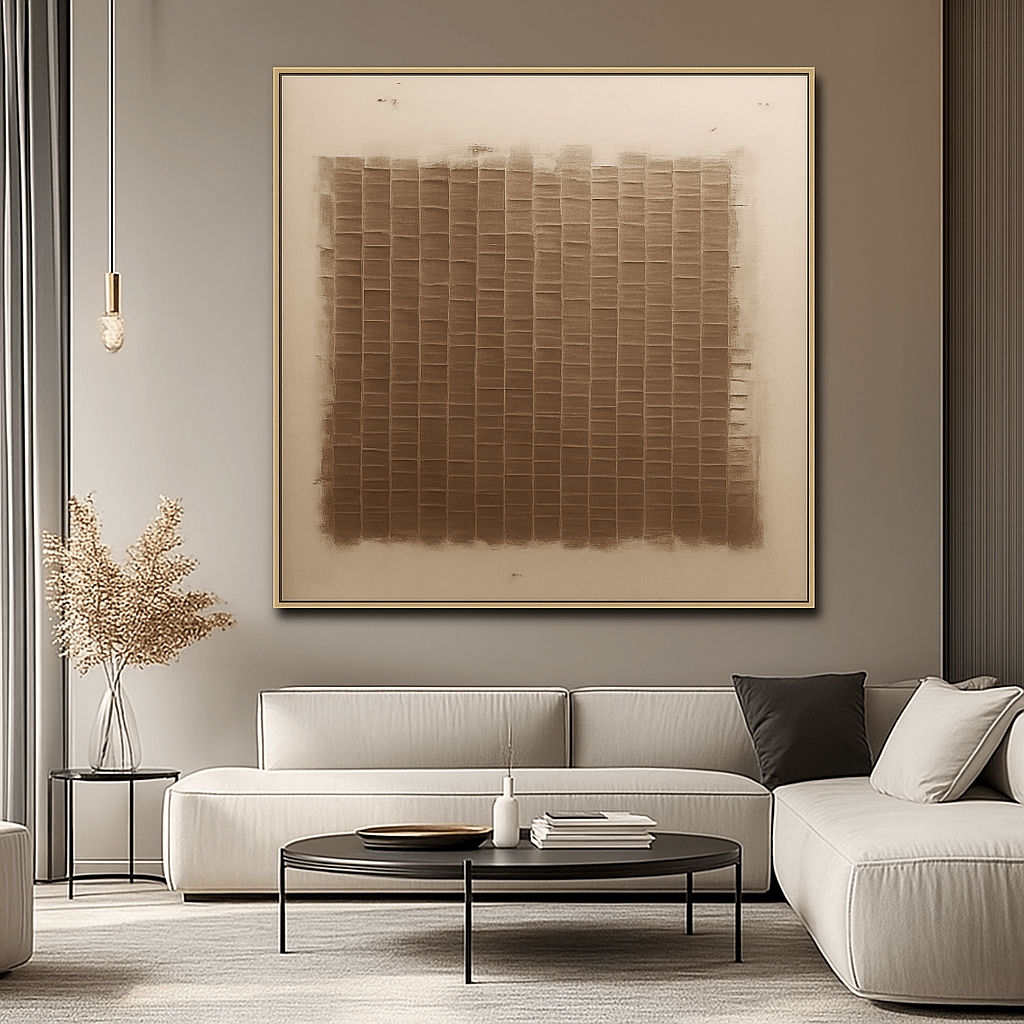 Original Painting : Minimalist Earth Tones Original Painting – Modern Abstract Art for Luxury Living Rooms by Chiara Rossetti modern abstract canvas wall art by Rossetti Art – luxury interior design artwork for living room, bedroom, office – artistic wall decor bold colorful wall decor contemporary wall painting