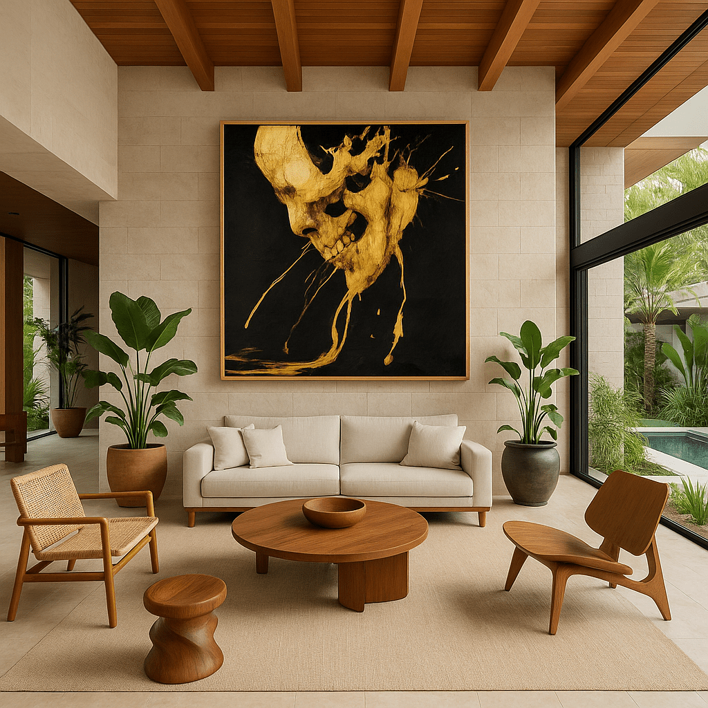 Original Painting : Molten Mortality – Gold Skull Abstract Canvas Art - Chiara Rossetti