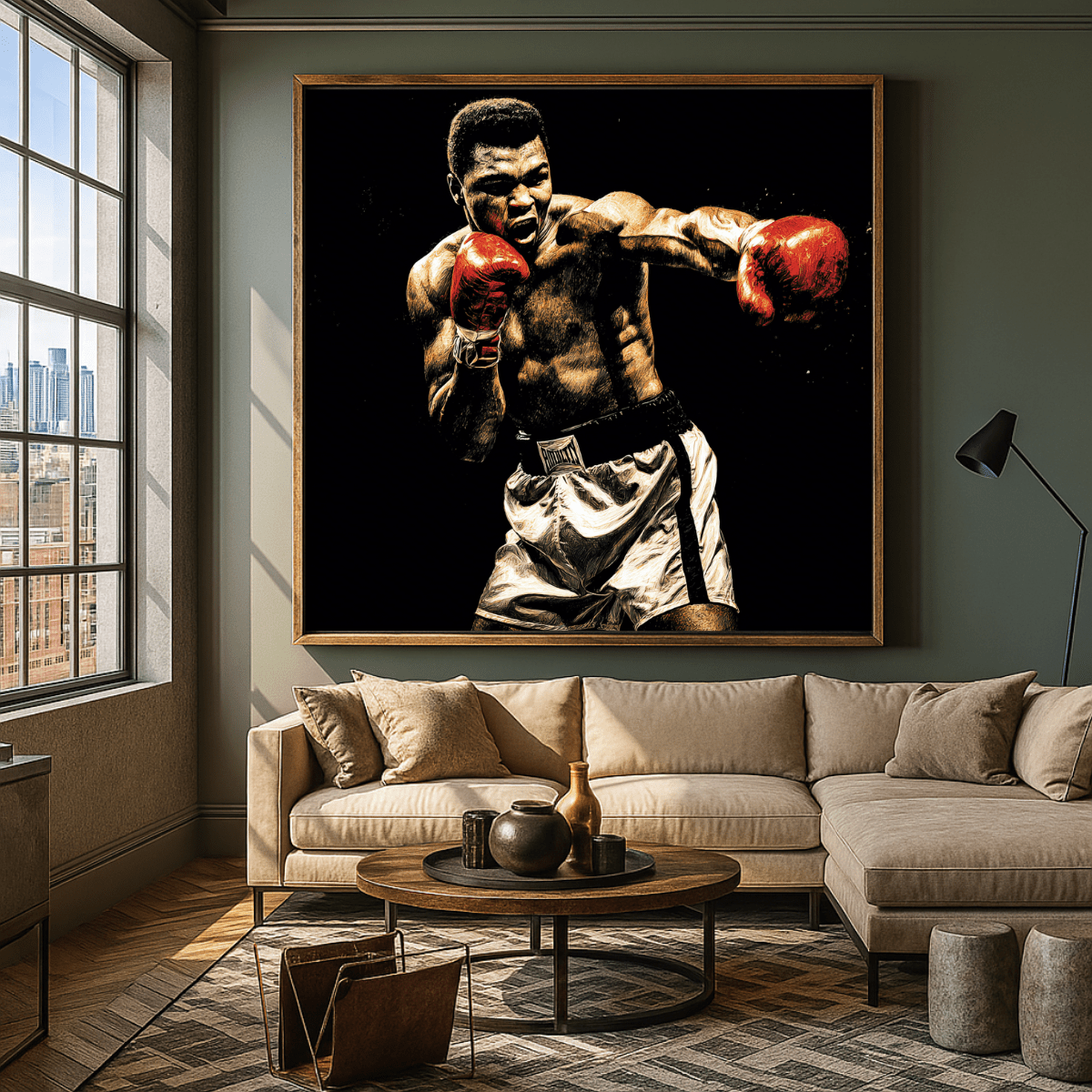 Original Painting : Muhammad Ali Original Painting on Canvas – Boxing Art modern abstract canvas wall art by Rossetti Art – luxury interior design artwork for living room, bedroom, office – bull portrait canvas emotional artwork framed animal canvas