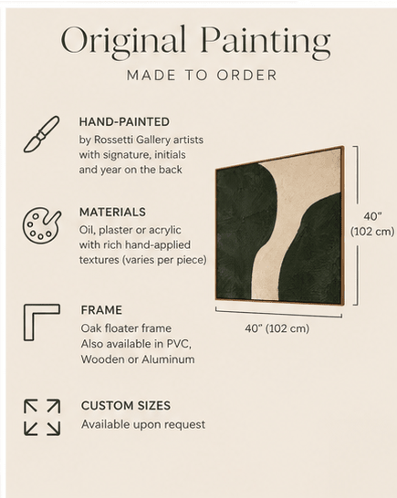 Olive Green Abstract Painting – Olive Divide by Rossetti Art – size guide infographic