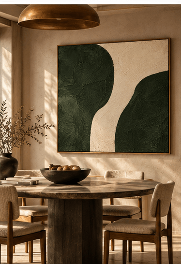 Olive Green Abstract Painting – Olive Divide by Rossetti Art – dining room styling