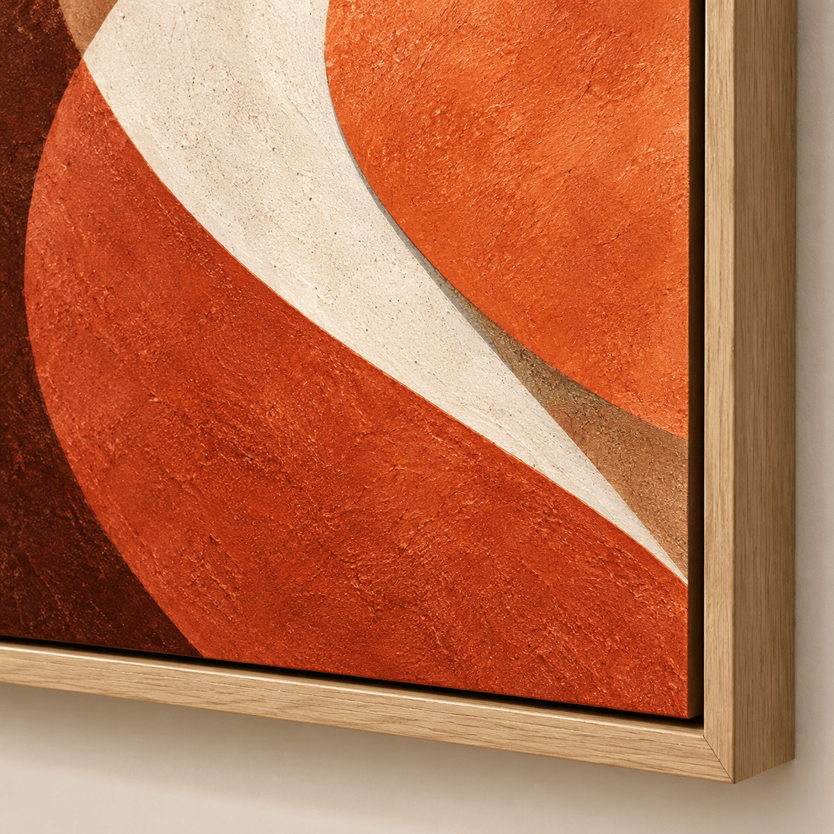 Close-up of the Sienna Rhythm orange abstract painting showing the rust and cream curves and textured surface