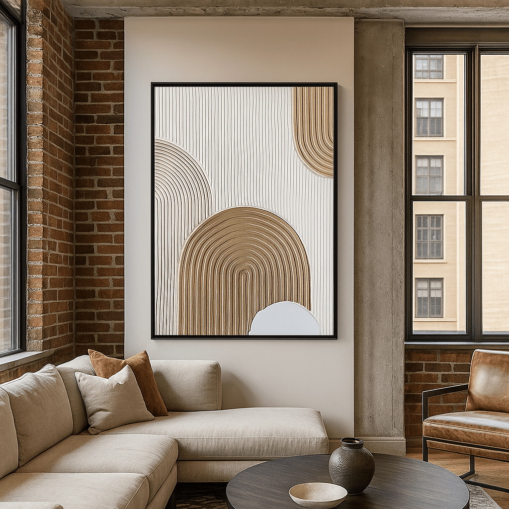 Original Painting : Original Neutral Textured Painting – Modern Arched Wall Art modern abstract canvas wall art by Rossetti Art – luxury interior design artwork for living room, bedroom, office – 3D textured artwork abstract textured canvas hand - painted wall art