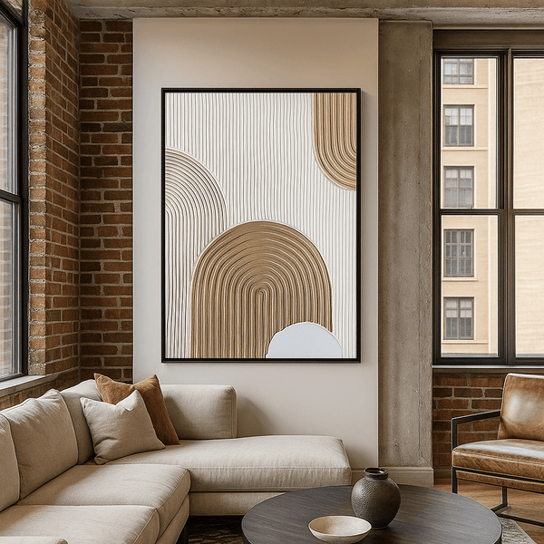 Original Painting : Original Neutral Textured Painting – Modern Arched Wall Art