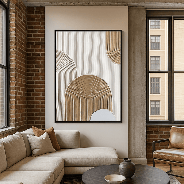 Original Painting : Original Neutral Textured Painting – Modern Arched Wall Art