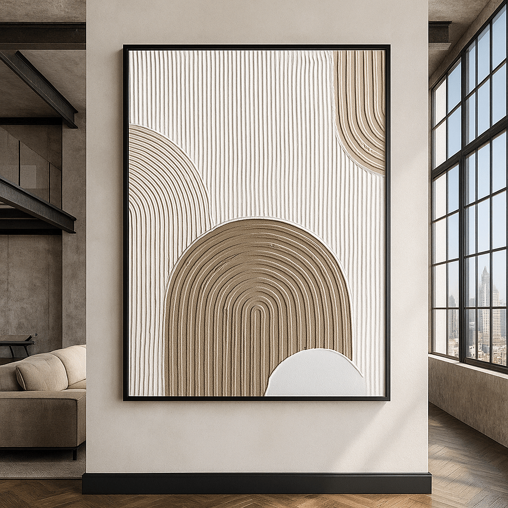 Original Painting : Original Neutral Textured Painting – Modern Arched Wall Art modern abstract canvas wall art by Rossetti Art – luxury interior design artwork for living room, bedroom, office – 3D textured artwork abstract textured canvas hand - painted wall art