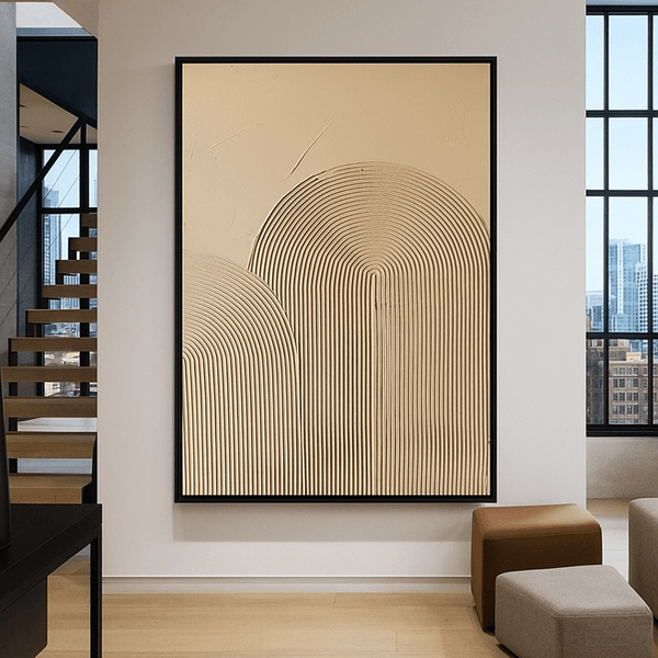 Original Painting : Original Textured Line Art Painting – Neutral Modern Wall Art