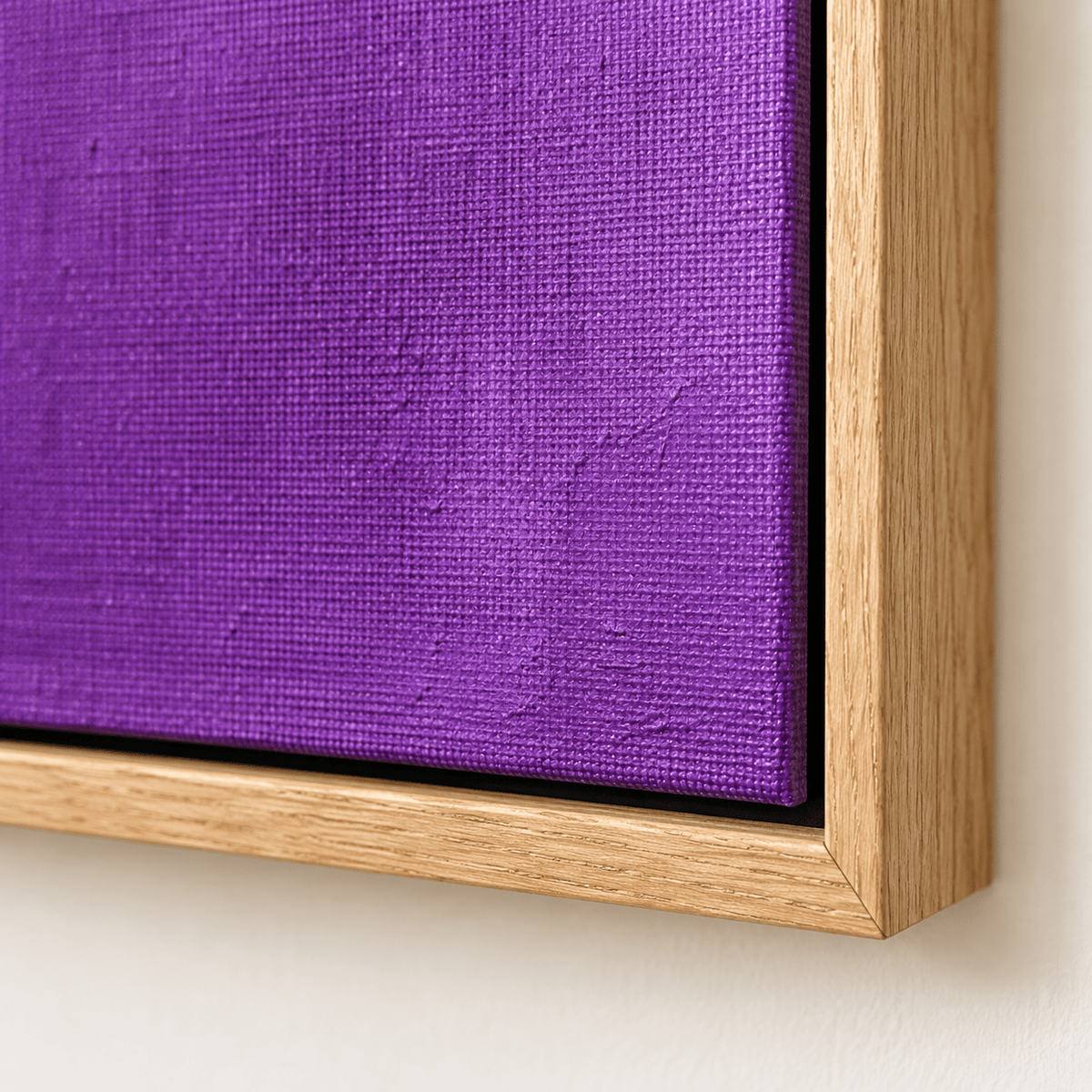 Corner detail of the Saffron Band purple and orange painting showing the linen texture – Rossetti Art