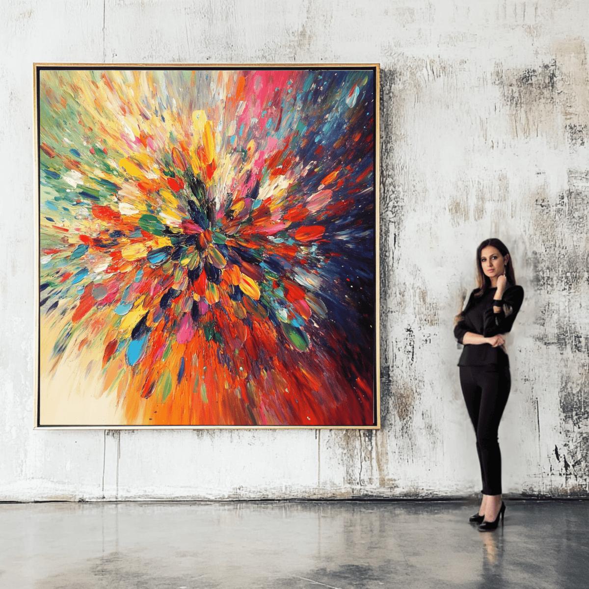 Original Painting : "Radiant Bloom II" modern abstract canvas wall art by Rossetti Art – luxury interior design artwork for living room, bedroom, office – artistic wall decor bold colorful wall decor contemporary wall painting