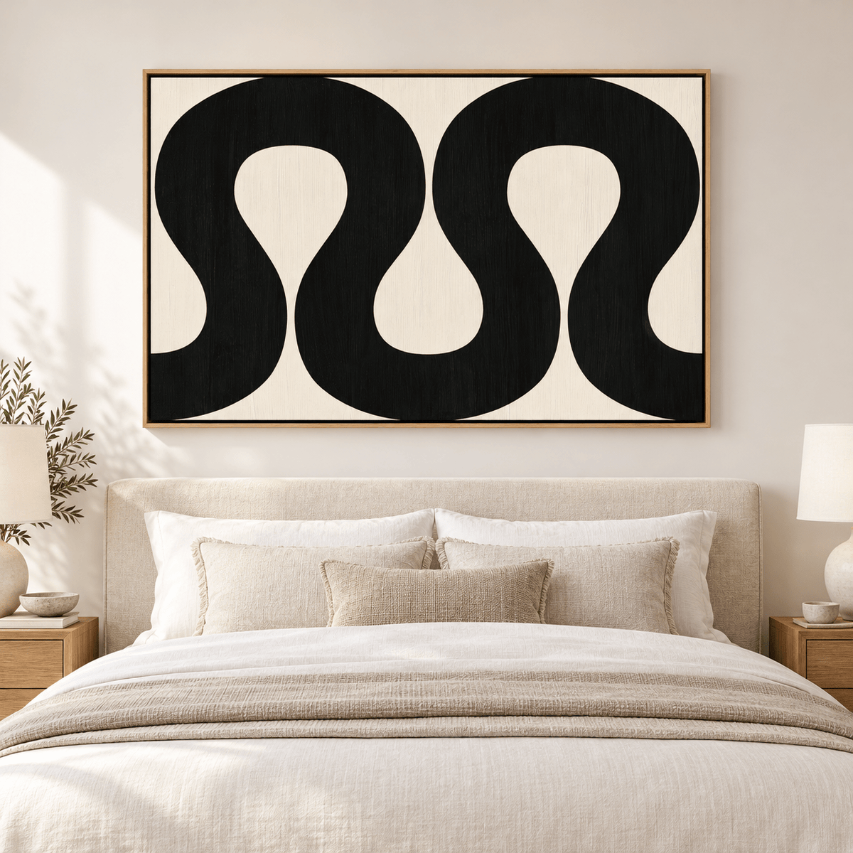 Ribbon Wall Art Original Painting – Black Ribbon Rhythm in a living room by Rossetti Art