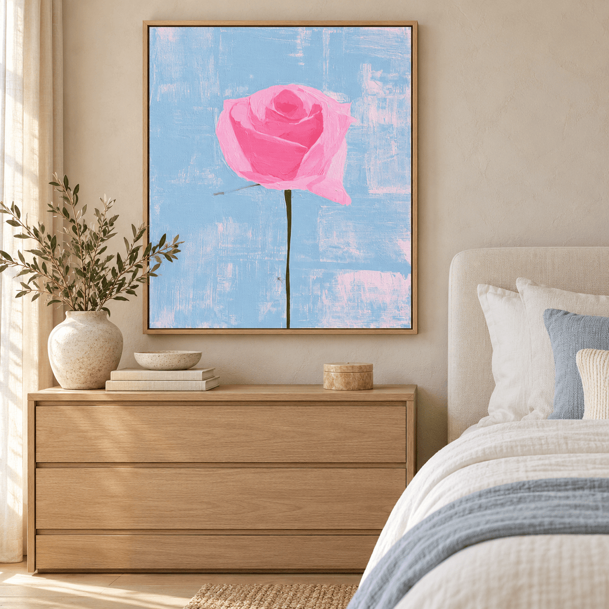 Rose painting Sky Rose above a dresser in a bedroom – Rossetti Art