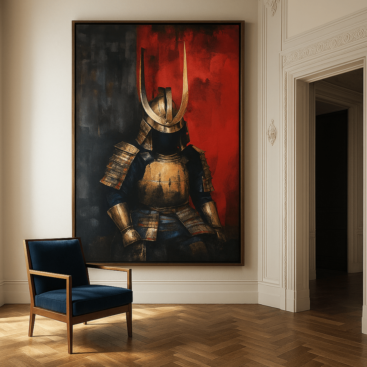 Original Painting : Shadow Warrior – Original Samurai Painting on Canvas modern abstract canvas wall art by Rossetti Art – luxury interior design artwork for living room, bedroom, office – bold masculine painting Bushido inspired art dark Japanese art