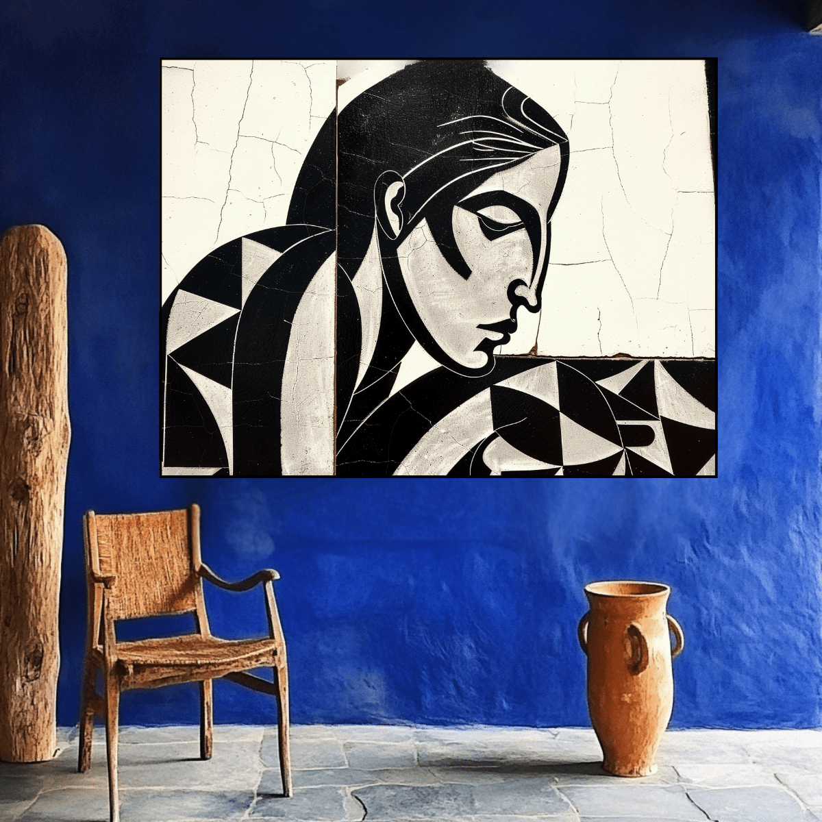 Original Painting : Silent Geometry – Monochrome Abstract Woman modern abstract canvas wall art by Rossetti Art – luxury interior design artwork for living room, bedroom, office – Black And White Art Black and white artwork black and white canvas