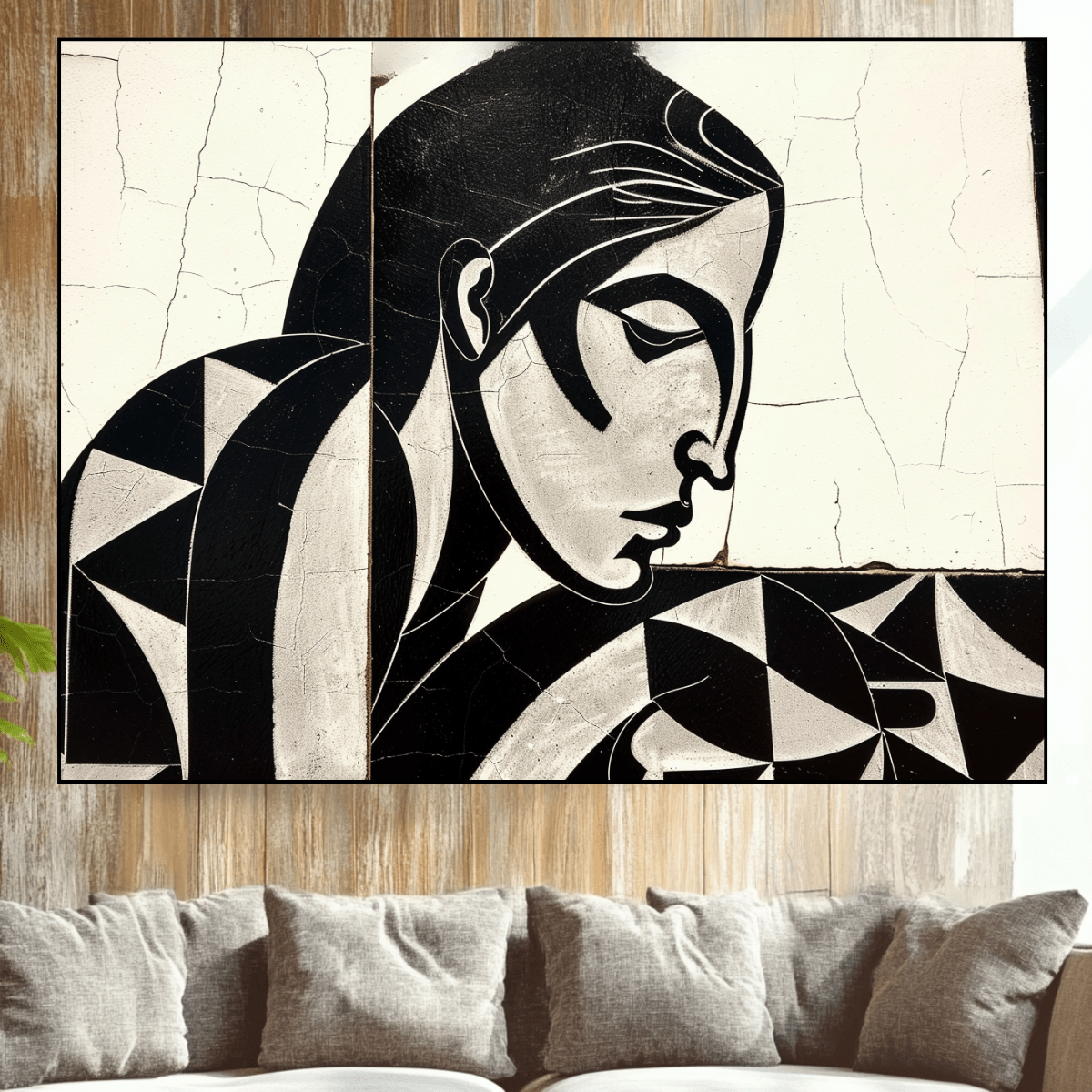 Original Painting : Silent Geometry – Monochrome Abstract Woman modern abstract canvas wall art by Rossetti Art – luxury interior design artwork for living room, bedroom, office – Black And White Art Black and white artwork black and white canvas