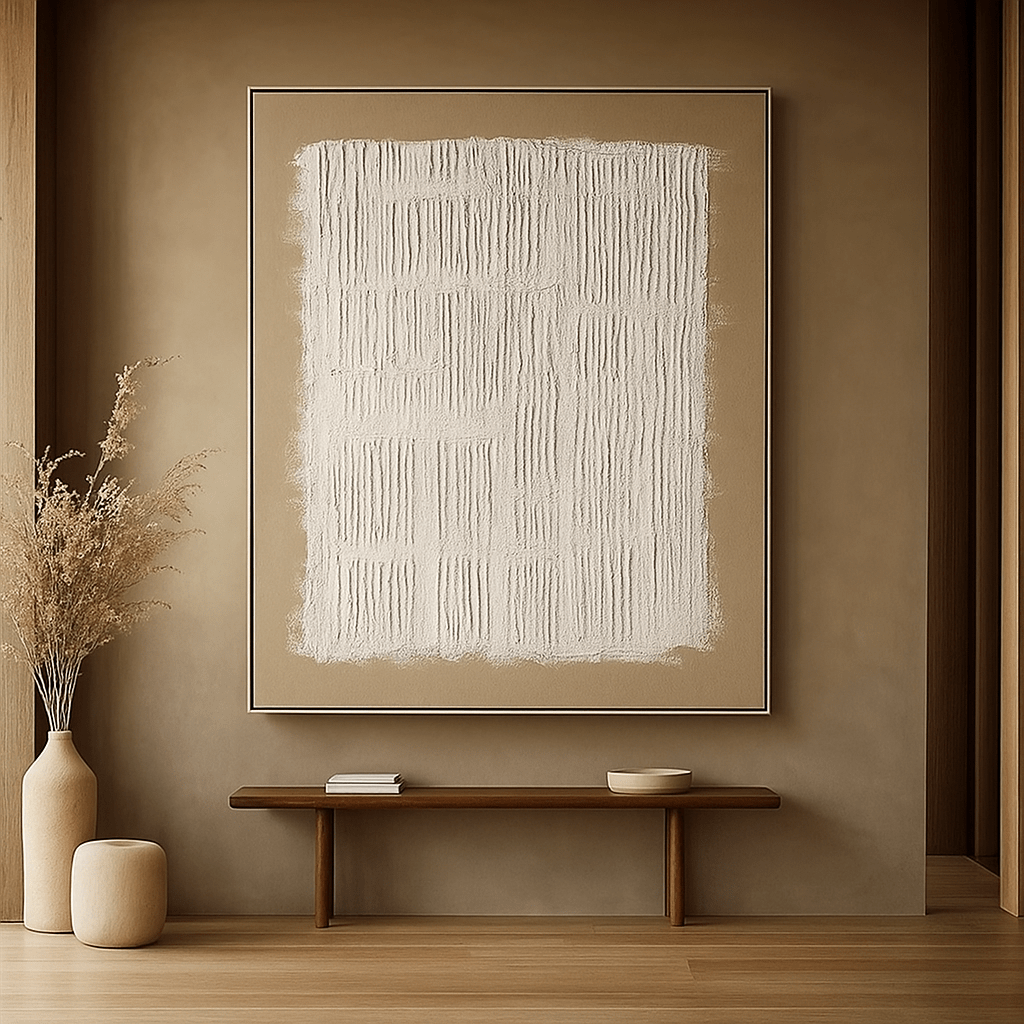 Original Painting : Silent Geometry - Textured Neutral Original Painting – Beige Minimalist Wall Art modern abstract canvas wall art by Rossetti Art – luxury interior design artwork for living room, bedroom, office – abstract expressionist painting abstract wall art art for modern homes