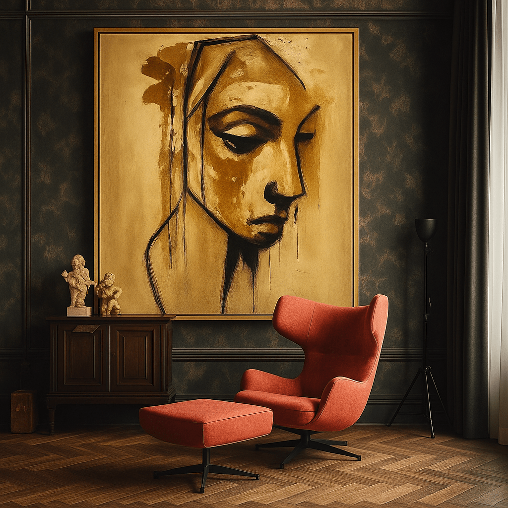 Original Painting : Silent Reflection – Modern Abstract Portrait in Earth Tones - Chiara Rossetti