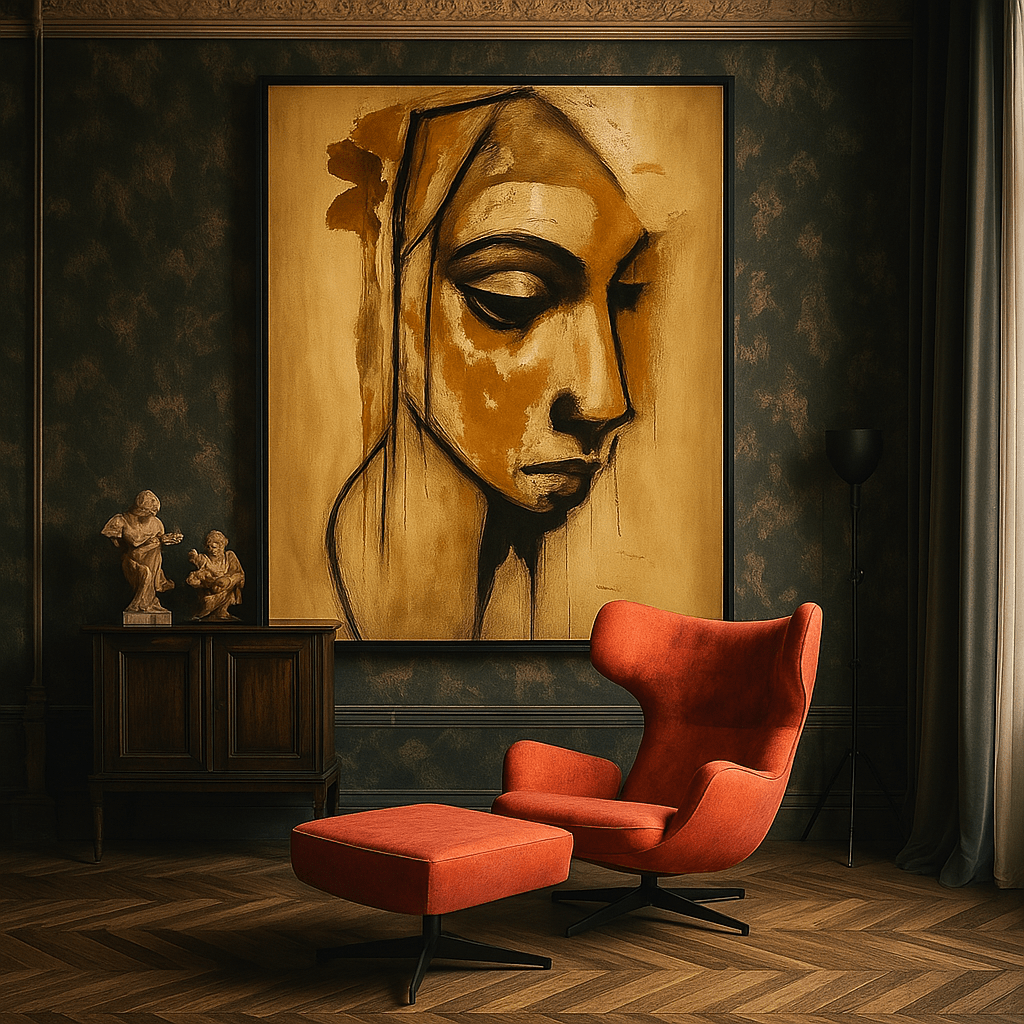 Original Painting : Silent Reflection – Modern Abstract Portrait in Earth Tones - Chiara Rossetti