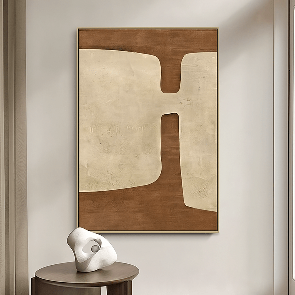Original Painting : Solstice Passage - Earth Tone Minimalist Original Painting – Beige & Terracotta Modern Wall Art modern abstract canvas wall art by Rossetti Art – luxury interior design artwork for living room, bedroom, office – abstract expressionist painting abstract wall art art for modern homes