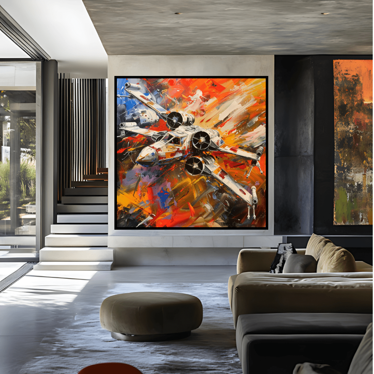 Original Painting : "Space Fighter Jet" – Sci - Fi Art modern abstract canvas wall art by Rossetti Art – luxury interior design artwork for living room, bedroom, office – Handmade Art Canvas handmade wall art handmade wall decor
