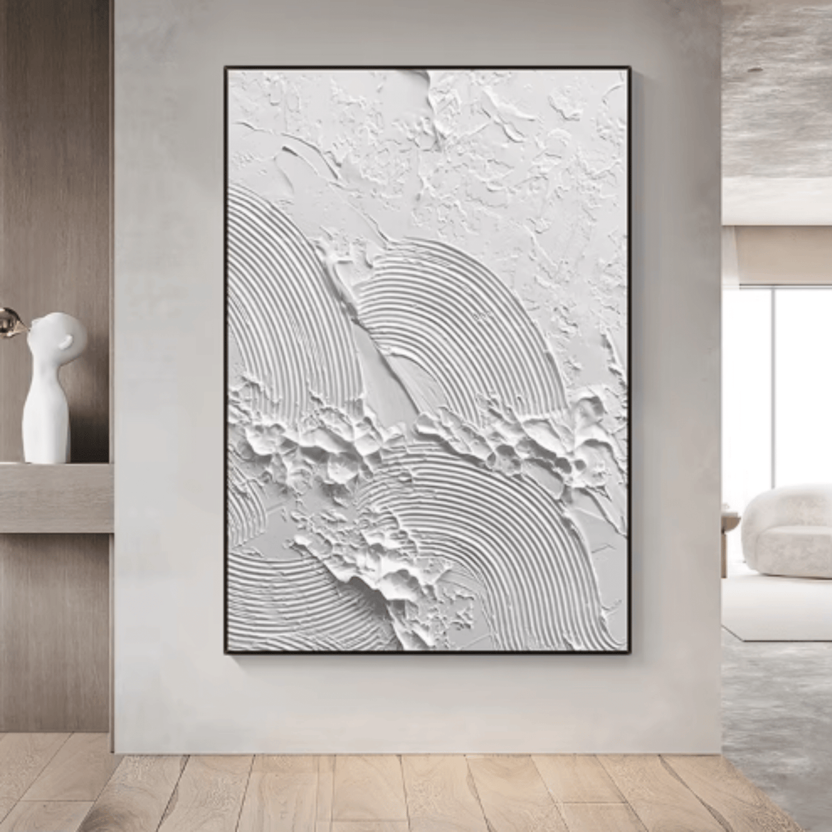Original Painting : Textured White Canvas Art - Minimalist Elegance modern abstract canvas wall art by Rossetti Art – luxury interior design artwork for living room, bedroom, office – Celebrity Inspired Art contemporary wall painting creative abstract painting