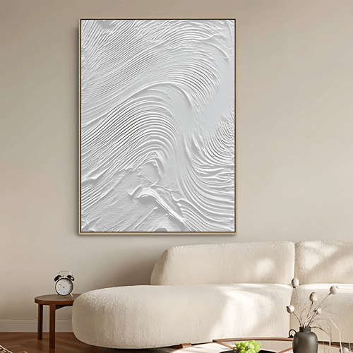 Original Painting : Textured White Canvas Art - Minimalist Elegance modern abstract canvas wall art by Rossetti Art – luxury interior design artwork for living room, bedroom, office – Celebrity Inspired Art contemporary wall painting creative abstract painting