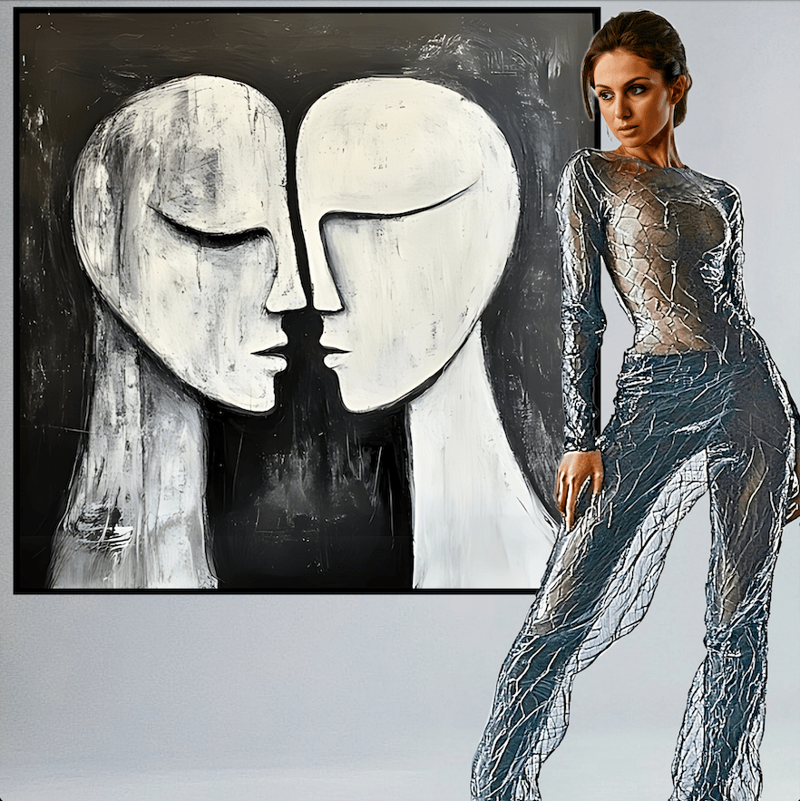 Original Painting : The Unspoken Connection – Abstract Black And White Canvas Art modern abstract canvas wall art by Rossetti Art – luxury interior design artwork for living room, bedroom, office – art for modern interiors Black And White Art Black and white artwork