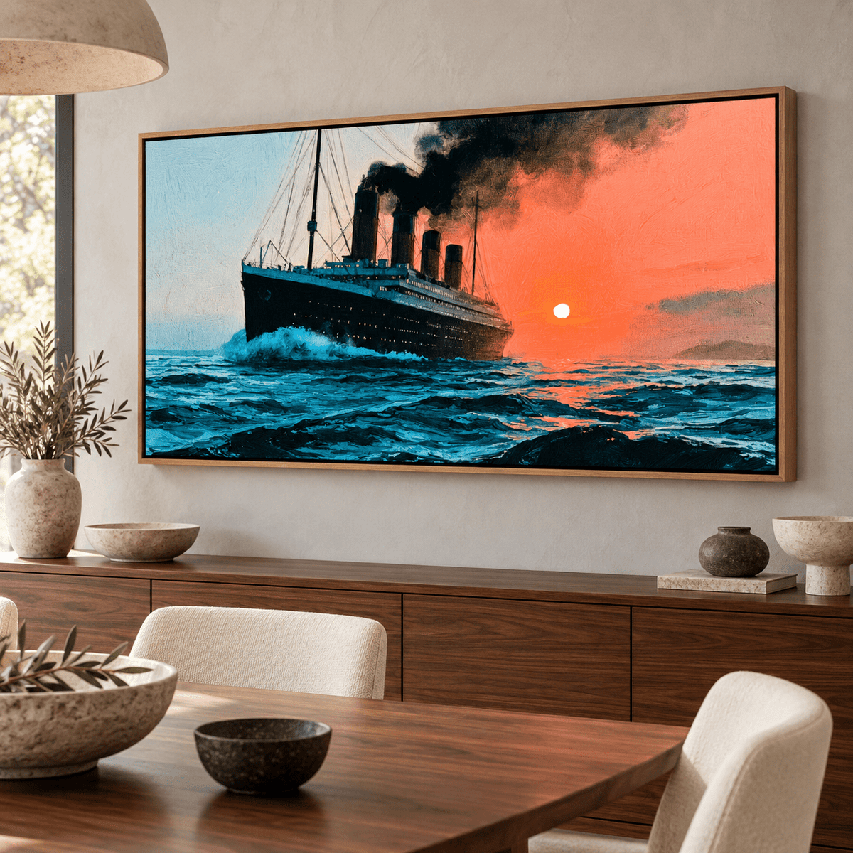 Titanic Painting Original – Final Crossing by Rossetti Art, framed ocean liner art in a dining room