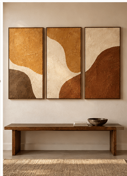 Triptych Wall Art – Sienna Drift by Rossetti Art – front view