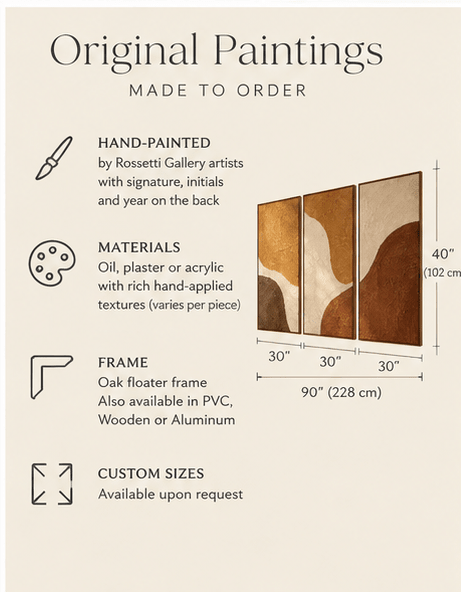 Triptych Wall Art – Sienna Drift by Rossetti Art – size guide
