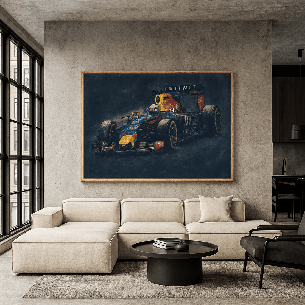 Original Painting : Velocity in Charcoal - Formula 1 Car Painting modern abstract canvas wall art by Rossetti Art – luxury interior design artwork for living room, bedroom, office – handmade wall art handmade wall decor minimalist canvas art