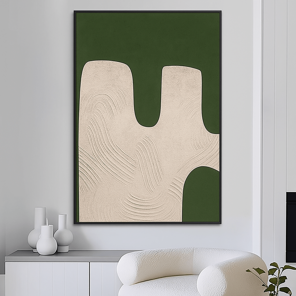 Original Painting : Verdant Silence – Textured Green & Beige Modern Wall Art by Chiara Rossetti modern abstract canvas wall art by Rossetti Art – luxury interior design artwork for living room, bedroom, office – abstract expressionist painting abstract wall art art for modern homes