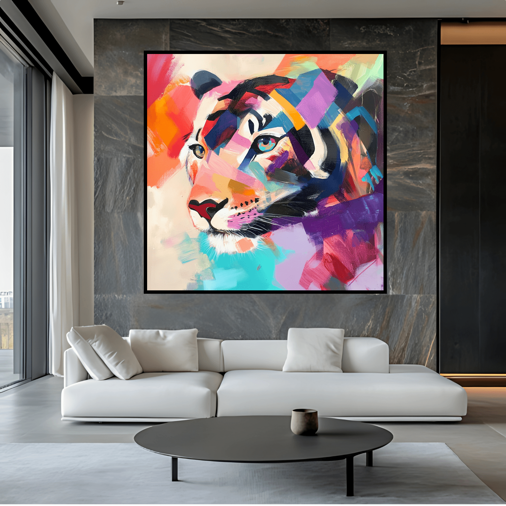 Original Painting : Vivid Majesty Lion - Canvas Lion Painting modern abstract canvas wall art by Rossetti Art – luxury interior design artwork for living room, bedroom, office – Abstract Lion Girls Gift Lion Canvas Art