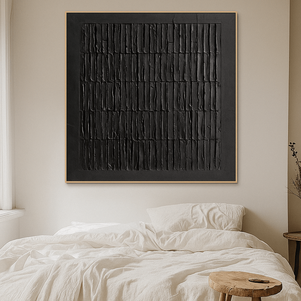 Original Painting : Wabi - Sabi Black Original Painting – Minimalist Textured Abstract Wall Art for Modern Interiors by Chiara Rossetti modern abstract canvas wall art by Rossetti Art – luxury interior design artwork for living room, bedroom, office – artistic wall decor bold colorful wall decor brown abstract painting