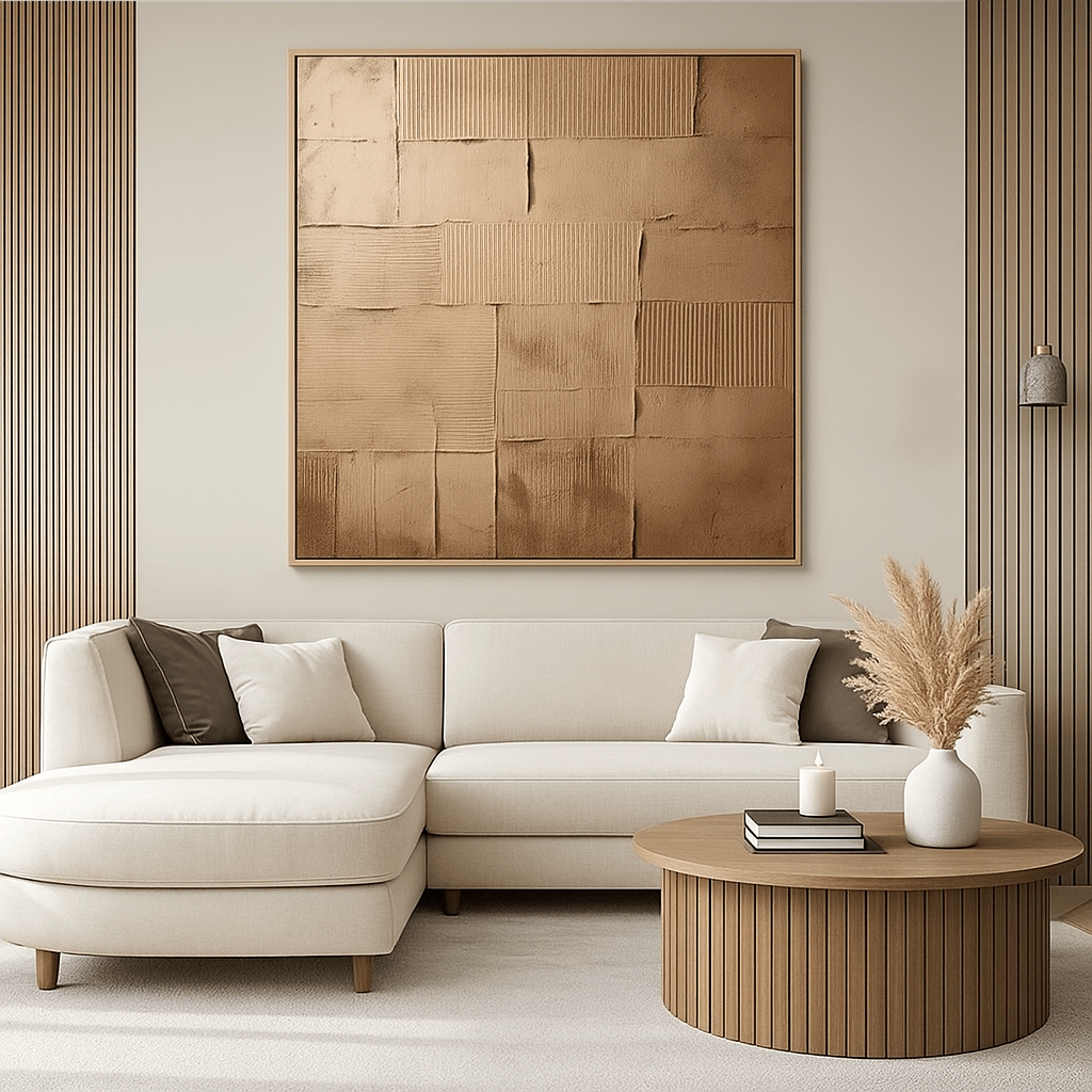 Original Painting : Wabi - Sabi Brown Original Painting – Minimalist Textured Abstract Wall Art for Modern Luxury Interiors by Chiara Rossetti modern abstract canvas wall art by Rossetti Art – luxury interior design artwork for living room, bedroom, office – artistic wall decor bold colorful wall decor brown abstract painting