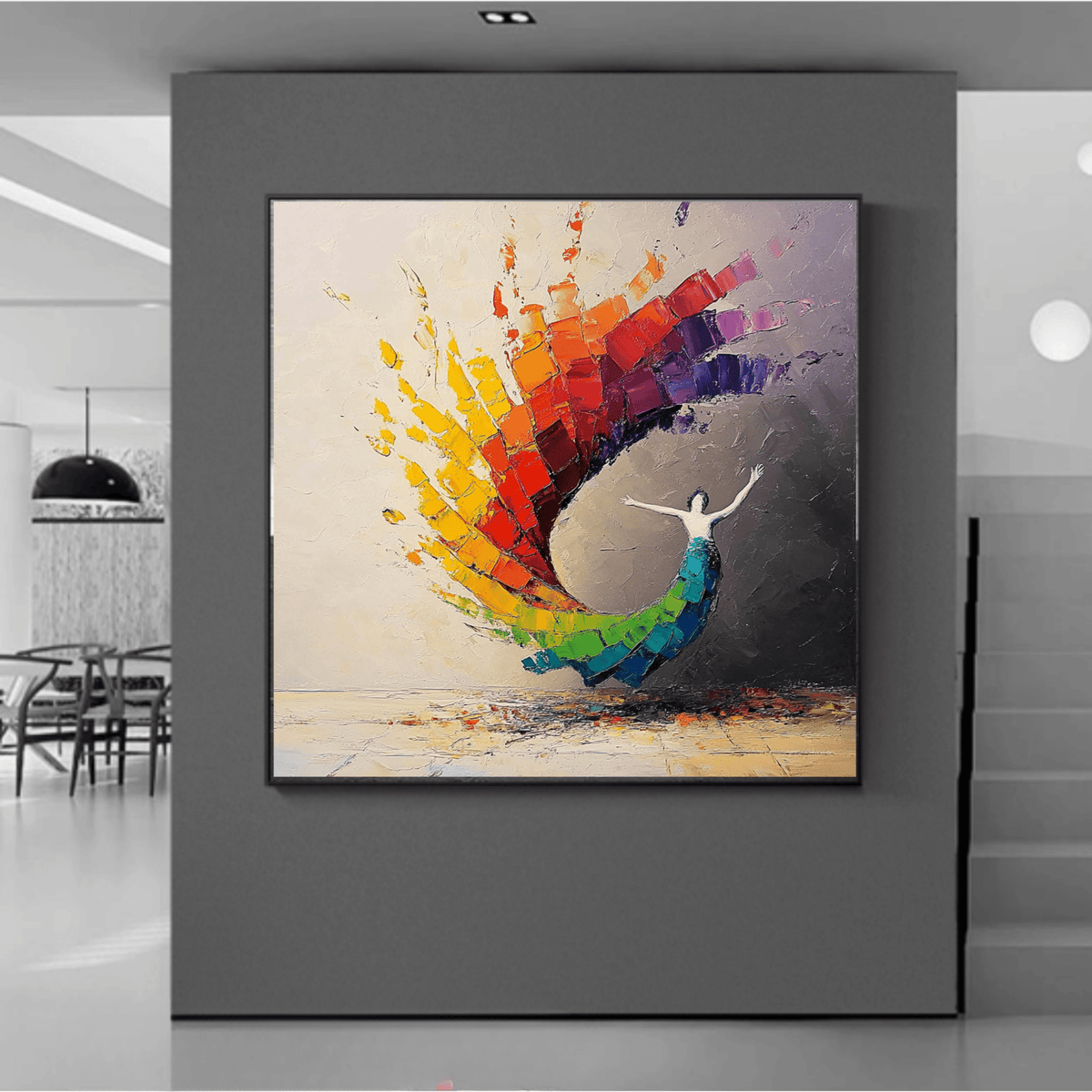 Original Painting : "Whirlwind of Colors" modern abstract canvas wall art by Rossetti Art – luxury interior design artwork for living room, bedroom, office – abstract dancer painting artistic freedom painting artistic rainbow art