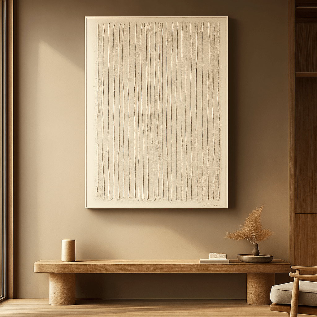 Original Painting : Whispered Lines - Textured Beige Original Painting – Minimalist Neutral Wall Art modern abstract canvas wall art by Rossetti Art – luxury interior design artwork for living room, bedroom, office – abstract expressionist painting abstract wall art art for modern homes