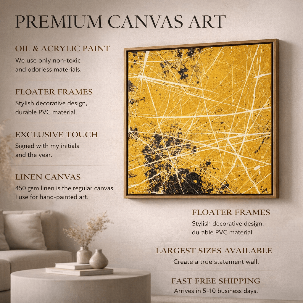 Original Yellow Splatter Painting - Golden Collision by Rossetti Art