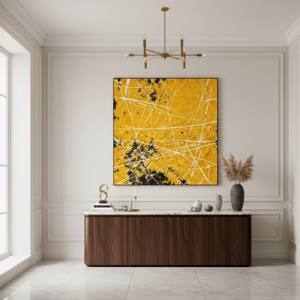 Original Yellow Splatter Painting