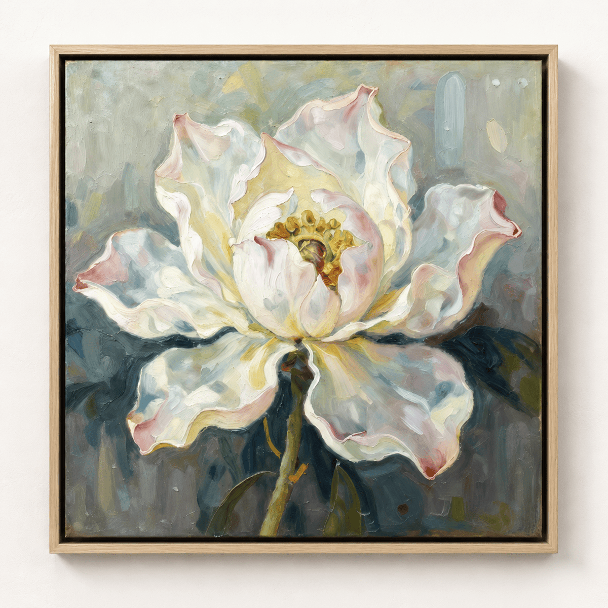 Peony painting canvas print with oak floater frame – Bloom in Bloom by Rossetti Art