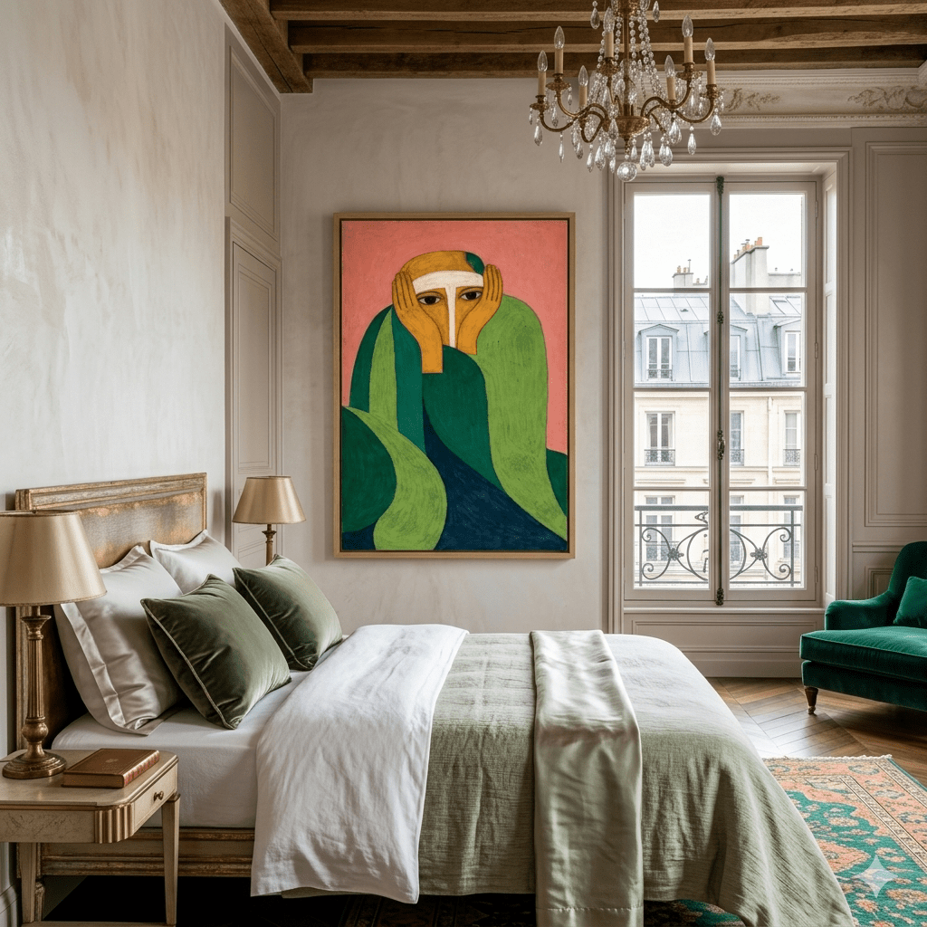 Pink Green Figurative Canvas Print - Quiet Witness | Rossetti Art