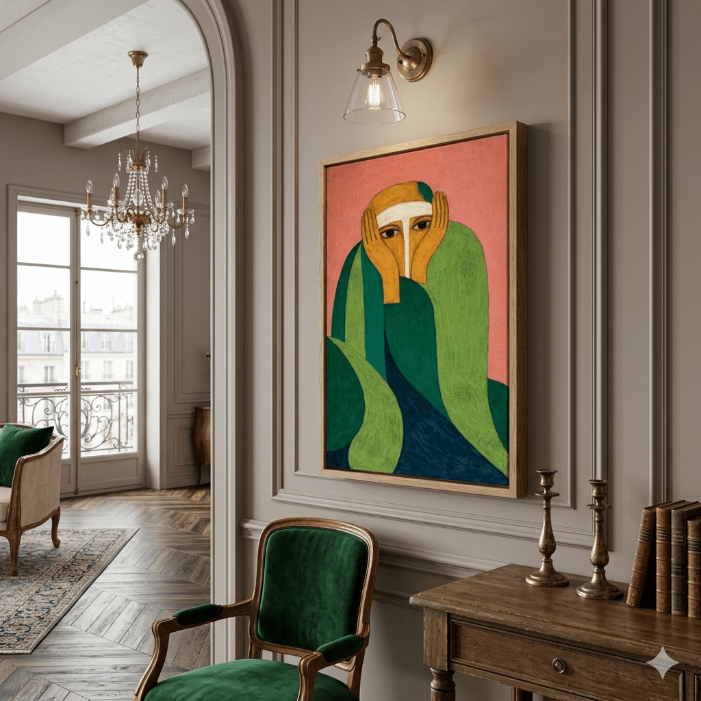 Pink Green Figurative Canvas Print - Quiet Witness | Rossetti Art