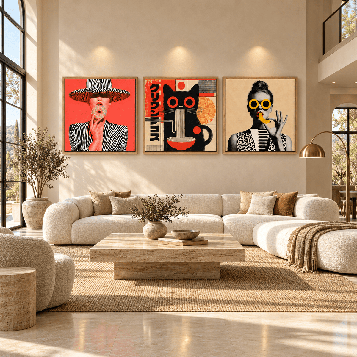 Pop art canvas art set in a modern living room – Guilty Pleasures by Rossetti Art