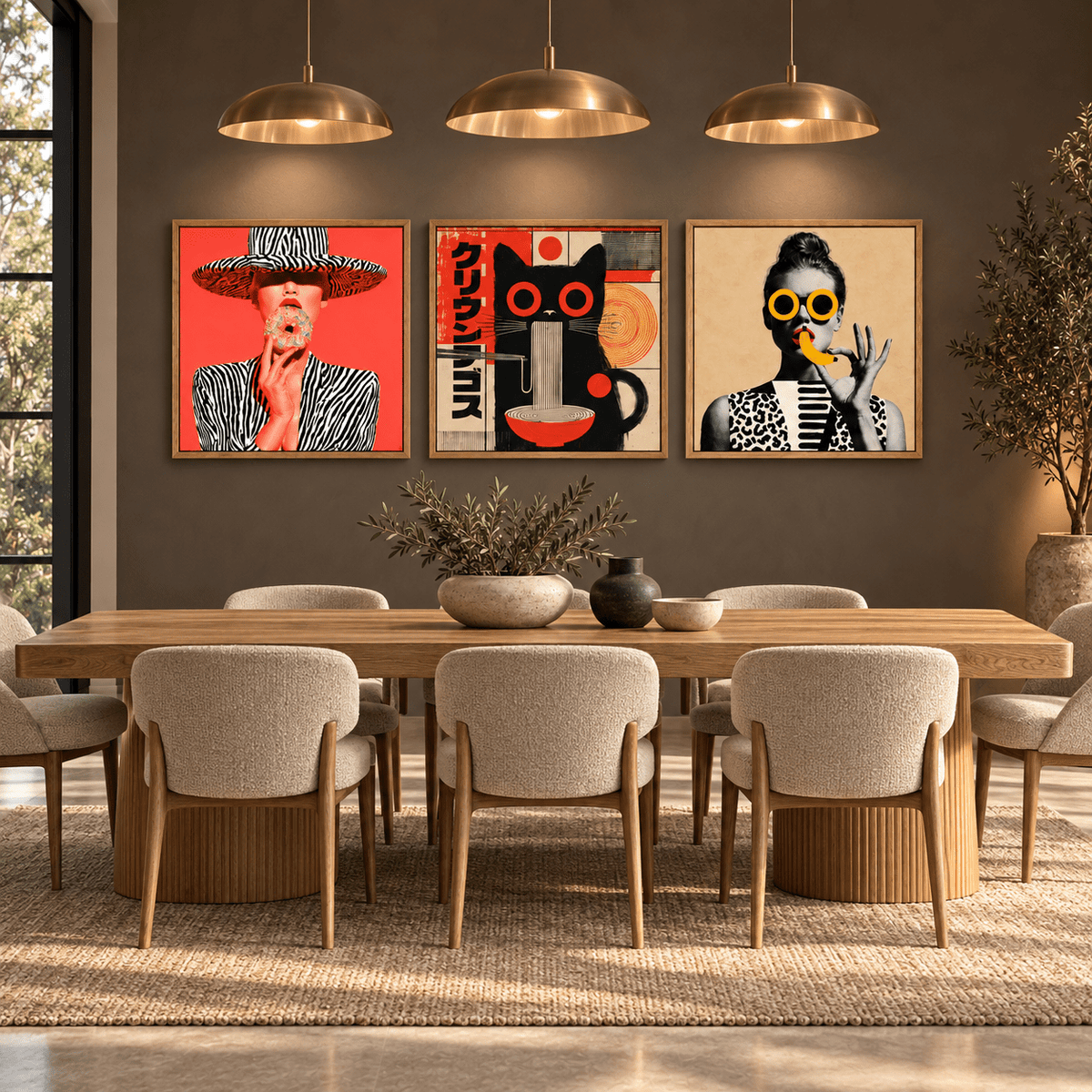 Pop art canvas art set in a dining room – Guilty Pleasures by Rossetti Art
