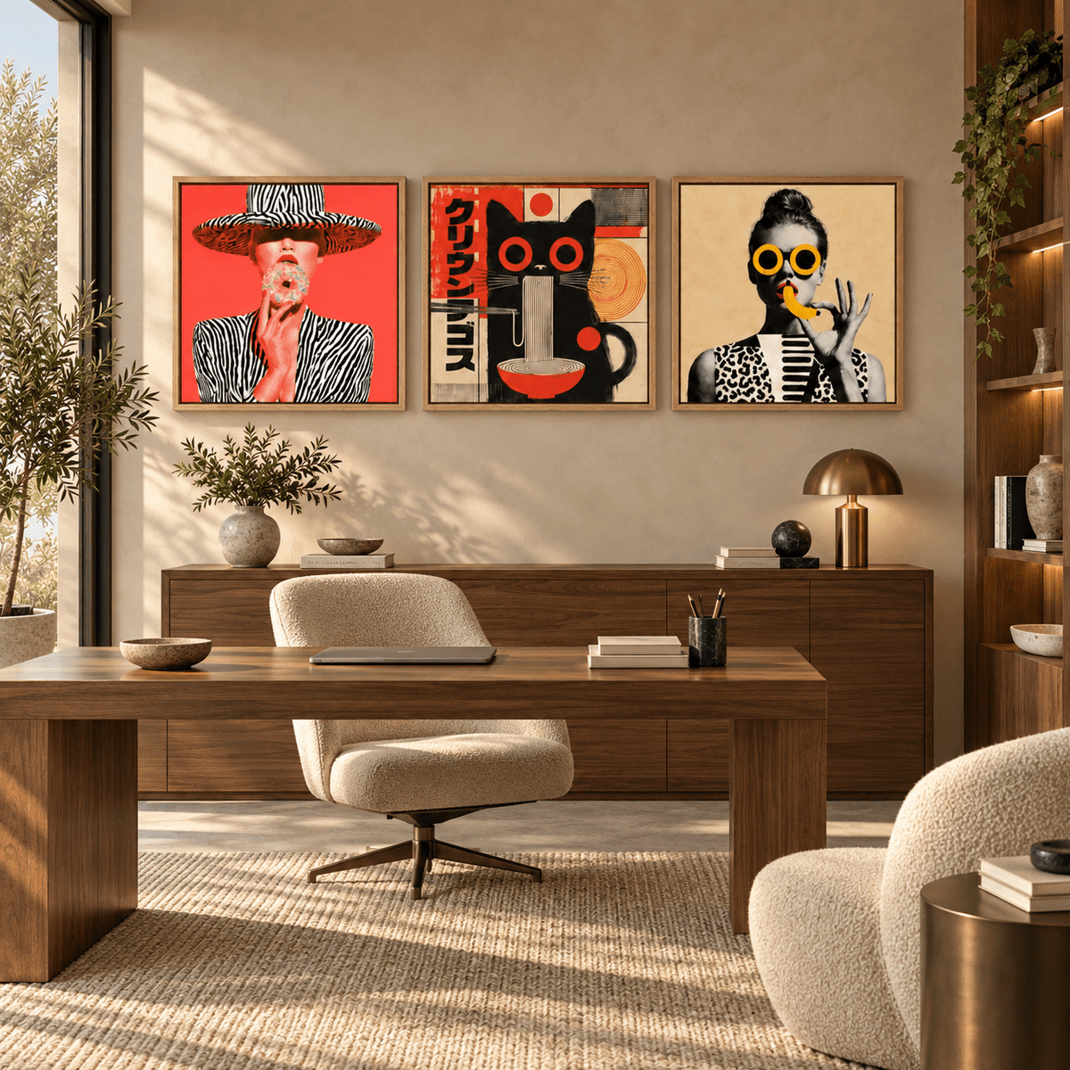 Pop art canvas art set in a home office – Guilty Pleasures by Rossetti Art
