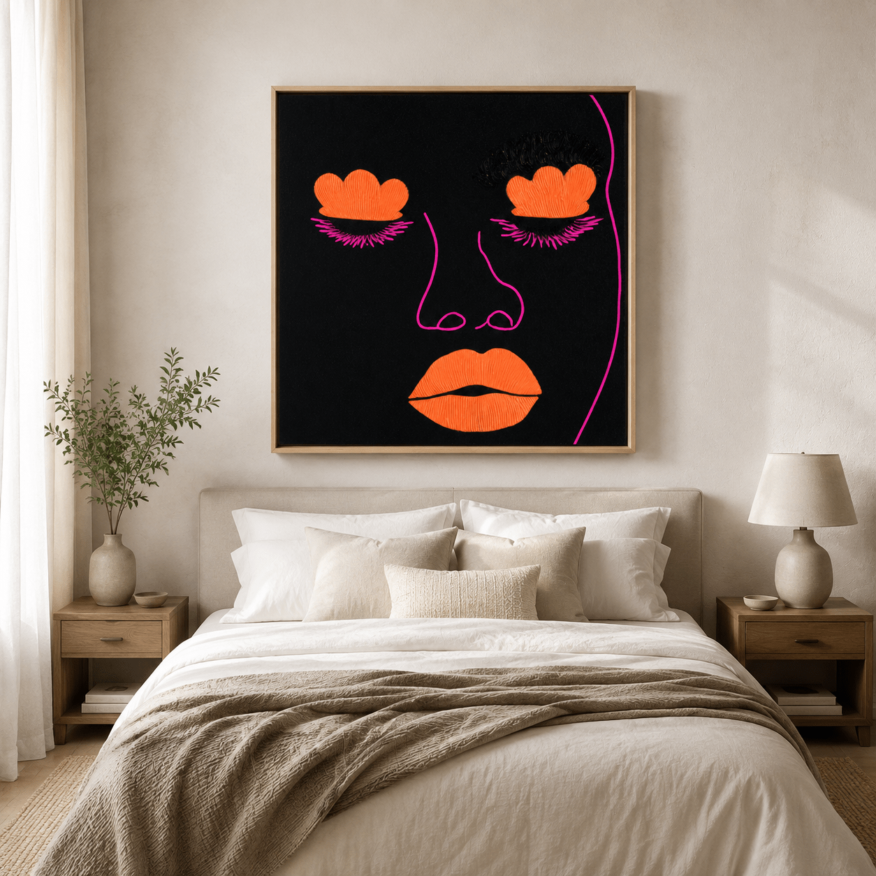 Pop Art Face Canvas Print — Afterglow modern abstract canvas wall art by Rossetti Art – luxury interior design artwork for living room, bedroom, office – abstract Living Room Canvas Art neon