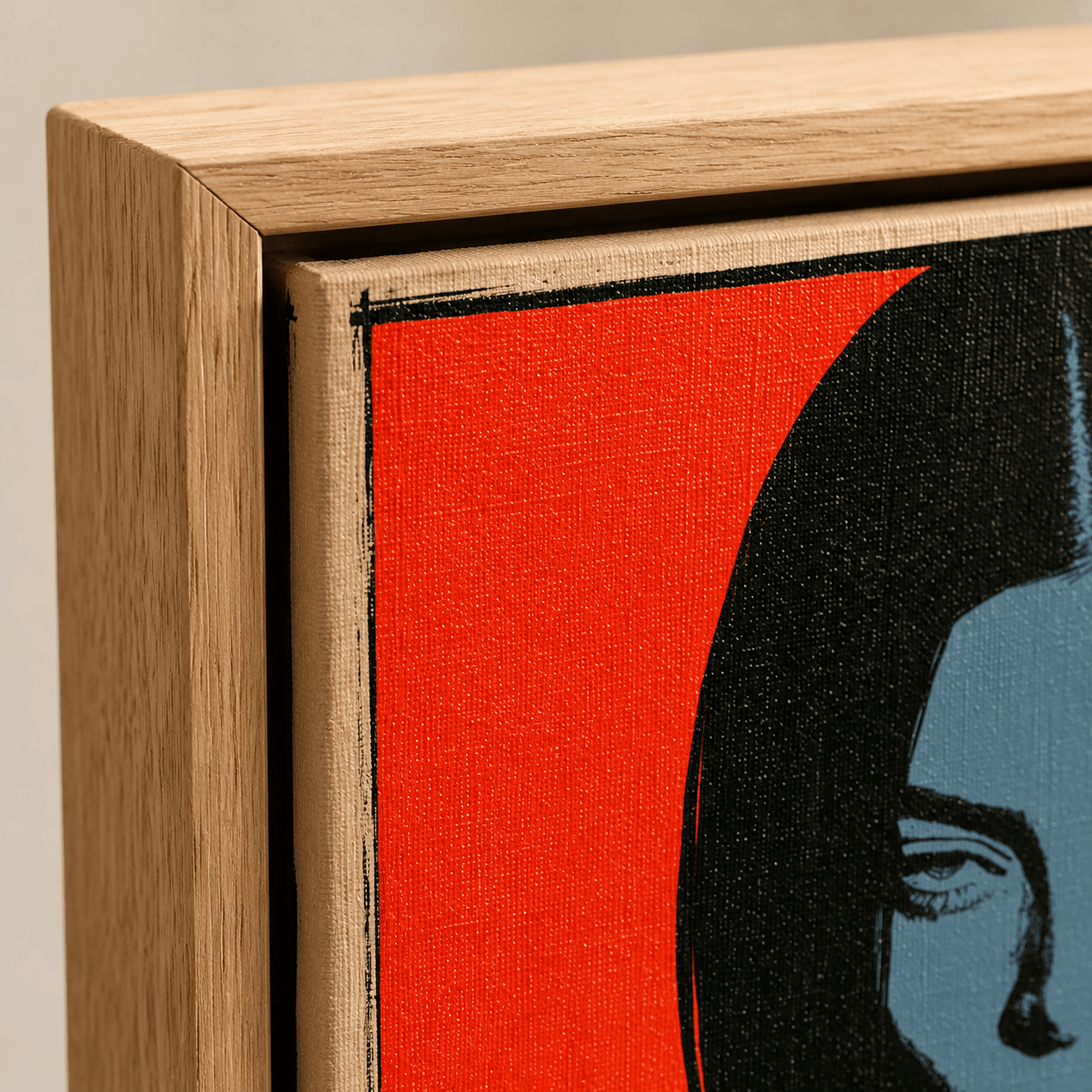 Close-up detail of the pop art illustration canvas print showing crisp black linework and color-blocked shading