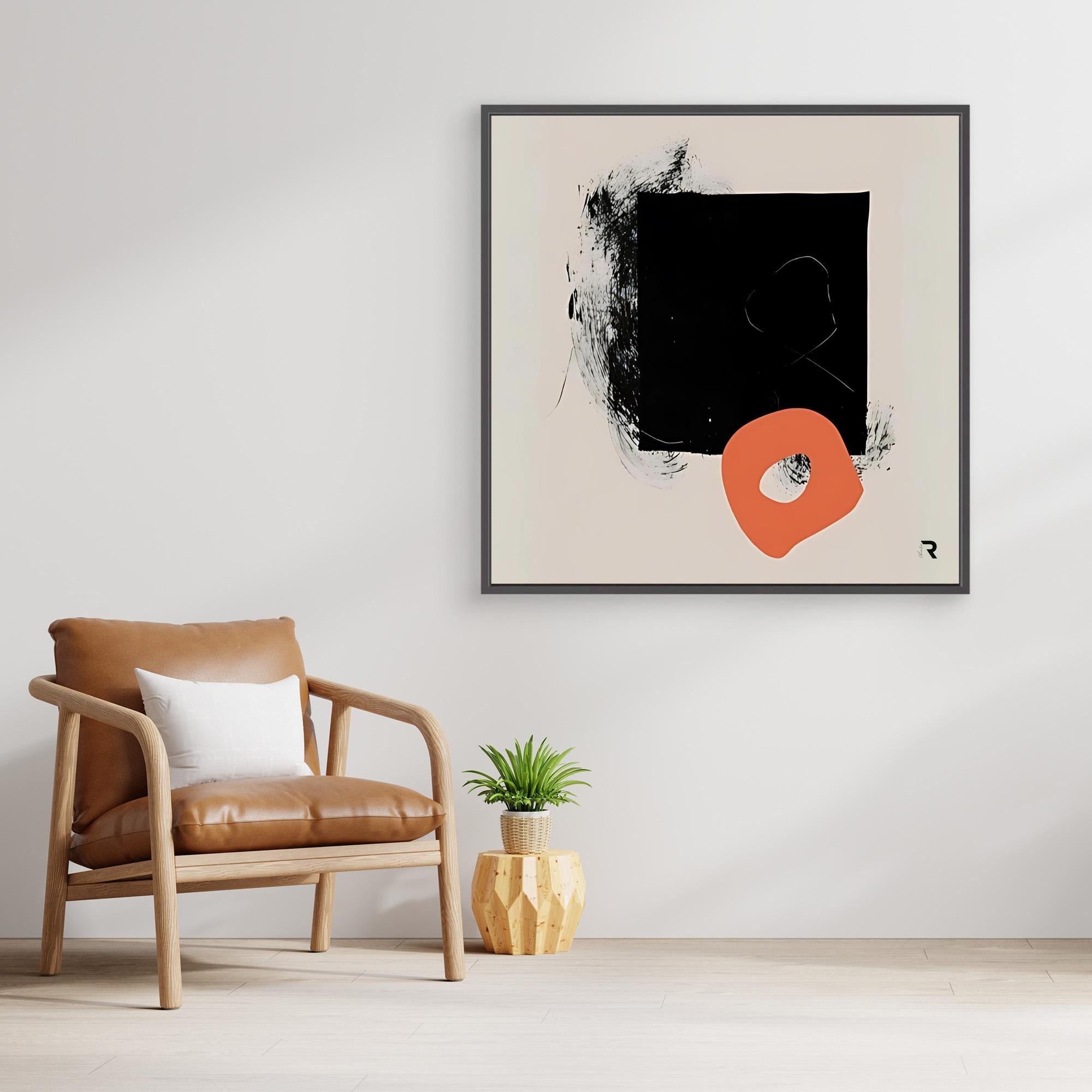 Minimalist Contrast - Print Wall Art - Minimalist Abstract Wall Art, Black And Orange Print, Modern Geometric Artwork, Large Framed Contemporary Art, Neutral Beige Wall Decor For Living Rooms