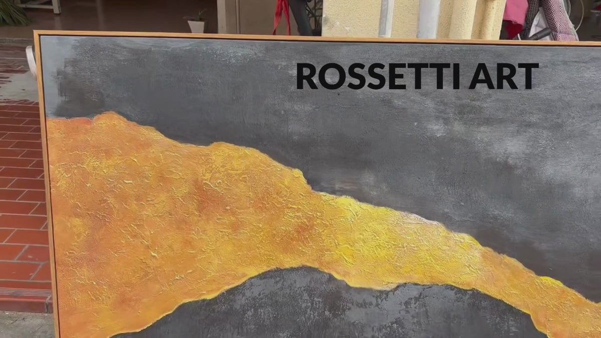 Dark Abstract Painting — Golden Rift by Rossetti Art, hand-painted gold texture on black