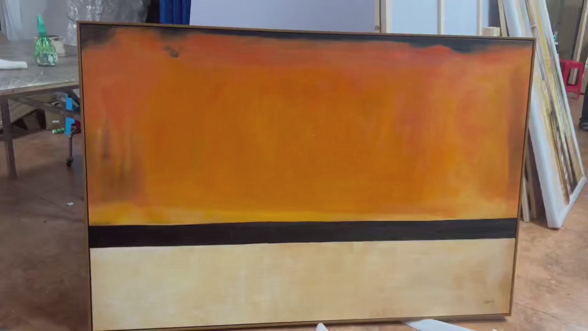 Orange Black Abstract Original Painting – Amber Horizon | Rossetti Art
