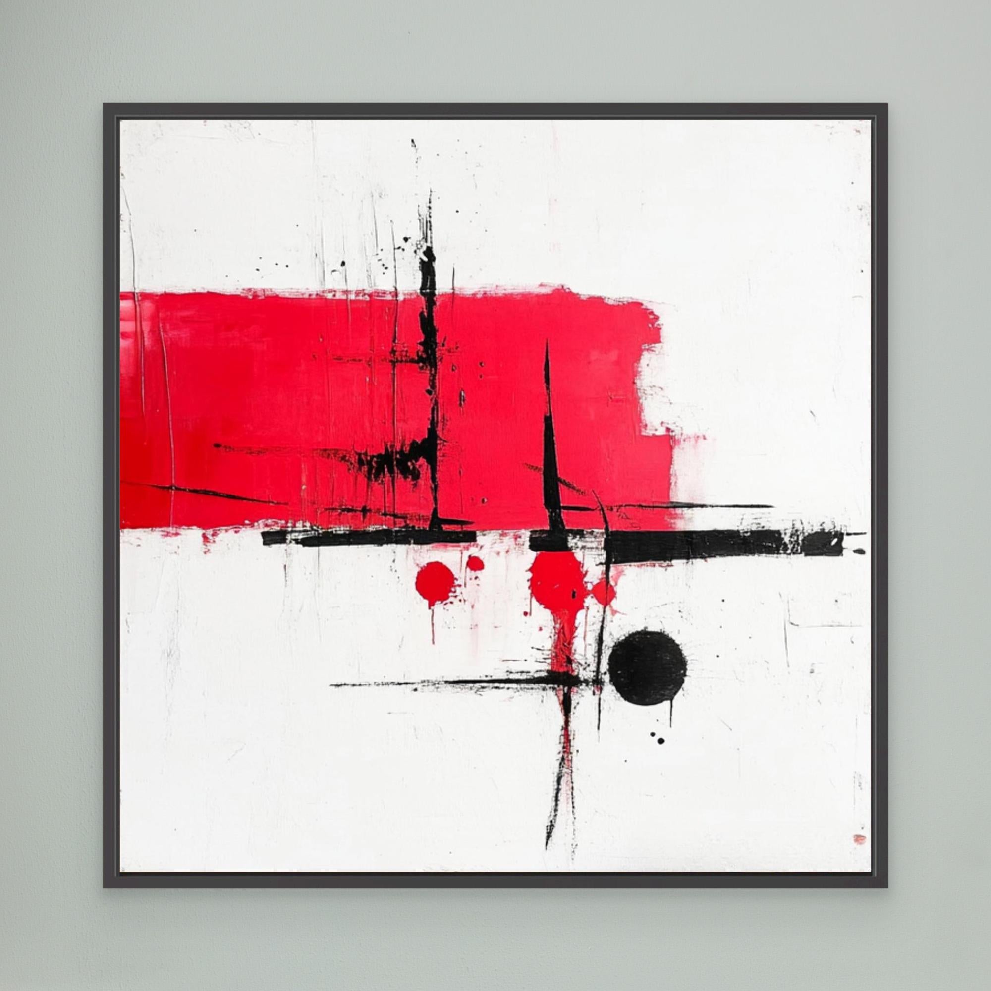 Crimson Balance - Wall Art Print - Abstract Red And Black Wall Art, Modern Minimalist Canvas Print, White Abstract Wall Art For Living Room, Bold Geometric Art Design